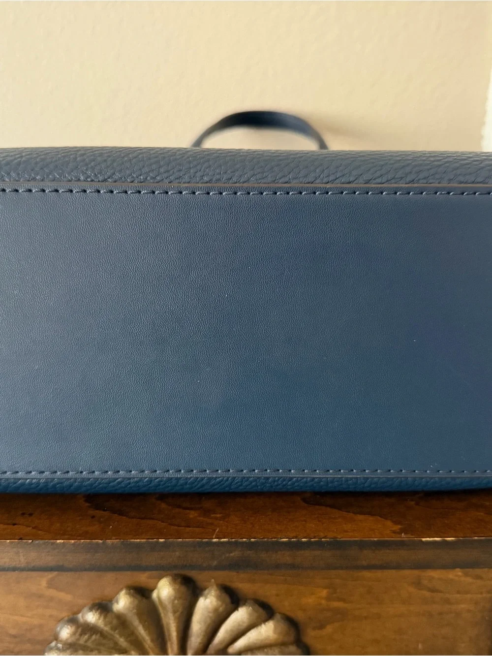 Michael Kors Navy Pebbled Leather Satchel with Gold Hardware
